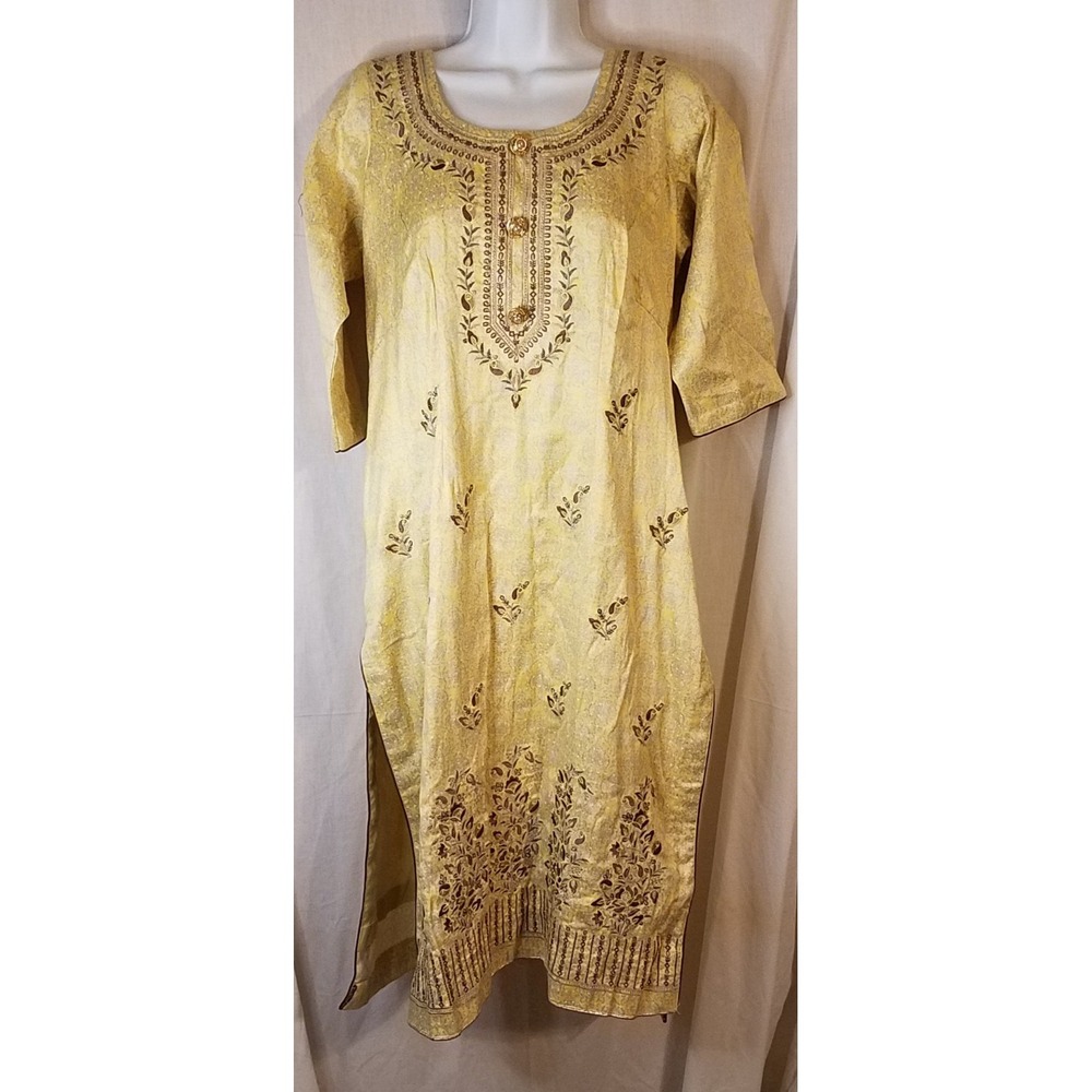 Kurta Salwar Handmade Embroidery Yellow Size S/M?‎ Dress Gown